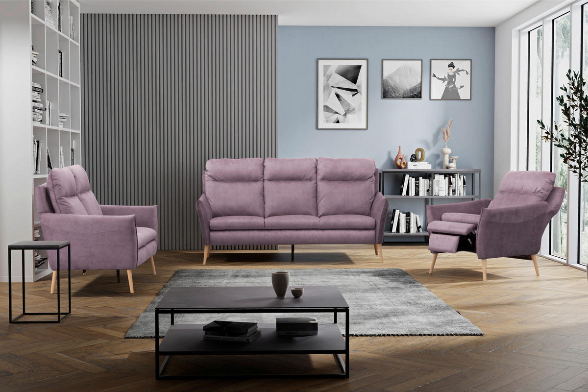 SESSEL in Mikrofaser Rosa  - Buchefarben/Rosa, Design, Holz/Textil (88/110/92cm) - Livetastic