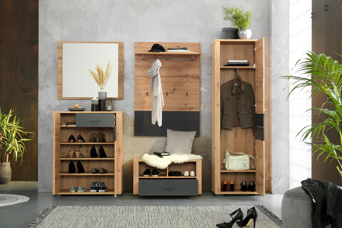 GARDEROBE  in 230/195/45 cm  - Anthrazit/Eiche Artisan, KONVENTIONELL, Glas/Holzwerkstoff (230/195/45cm) - Xora