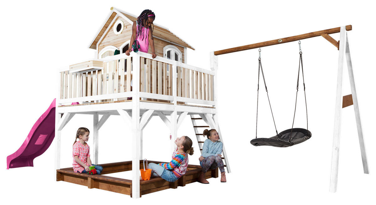 SPIELTURM 613/291/277 cm  - Weiss/Lila, Konventionell, Holz (613/291/277cm)