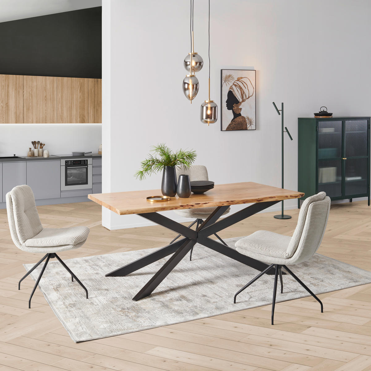 ESSTISCH in Holz, Metall   - Schwarz/Naturfarben, Natur, Holz/Metall (180/78/90cm) - Livetastic
