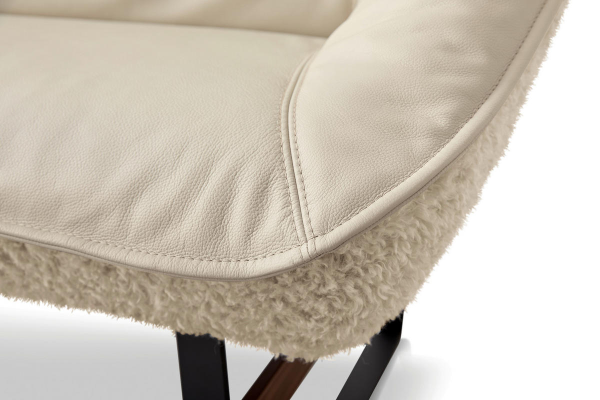 SITZBANK 229/88/80 cm Hochflor Echtleder Creme Holz, Metall  - Creme/Schwarz, Design, Leder/Holz (229/88/80cm) - Koinor