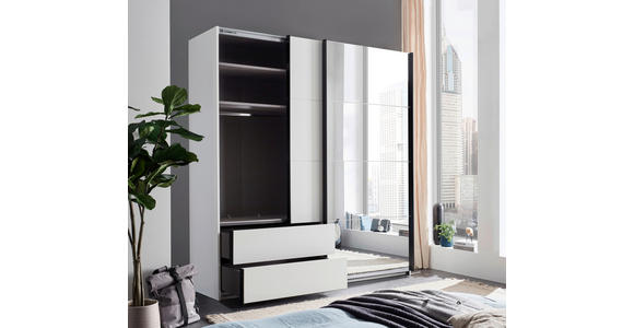 SCHWEBETÜRENSCHRANK  in Schwarz, Weiß  - Schwarz/Weiß, MODERN, Glas/Holzwerkstoff (215/225,5/60,5cm) - Xora