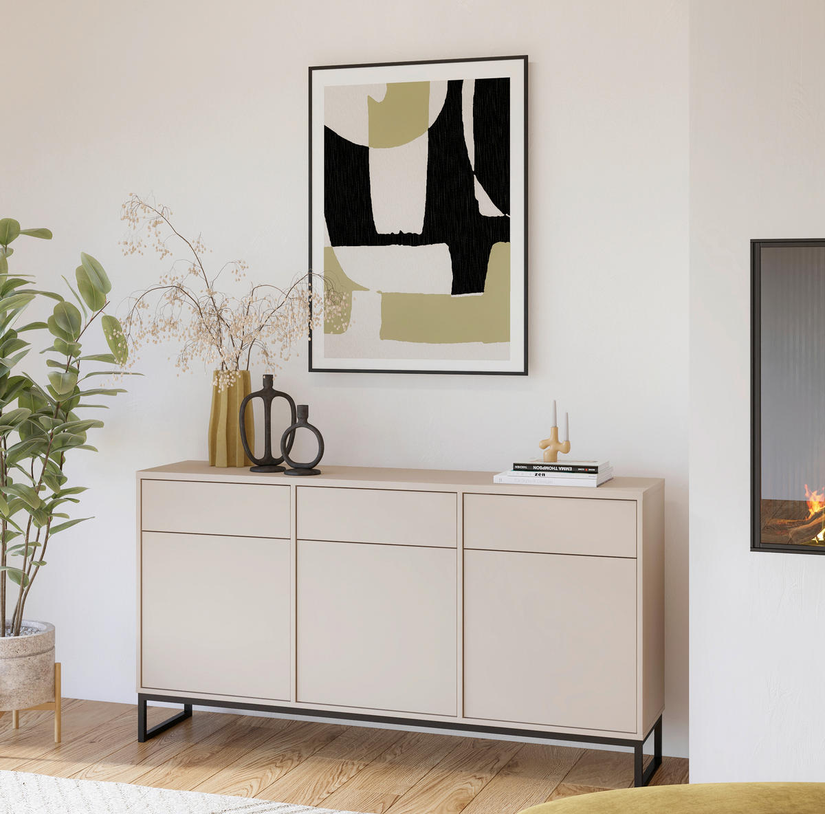 SIDEBOARD Alto 156,8/84,1/36,5 cm 3 Schublade(n)  - Kaschmir/Schwarz, Design, Holzwerkstoff/Metall (156,8/84,1/36,5cm) - MID.YOU