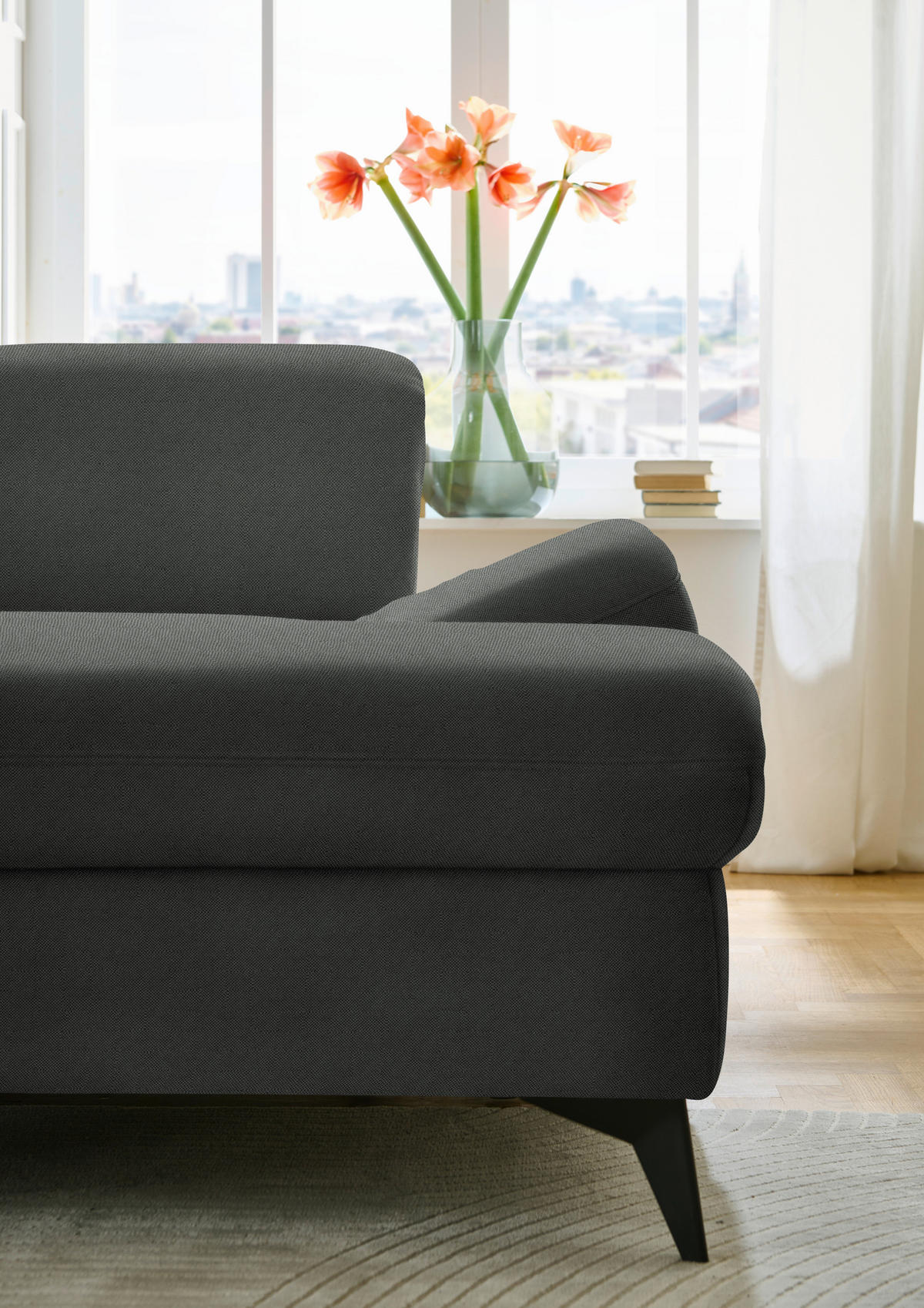 WOHNLANDSCHAFT Chenille Grau  - Schwarz/Grau, Design, Textil/Metall (255/364/198cm) - Beldomo Style