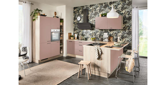 ECKKÜCHE in Rosa, Tannenholzfarben - Tannenholzfarben/Schwarz, Design, Holzwerkstoff/Metall (150/280/121,6cm) - Xora