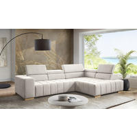 ECKSOFA in Chenille Creme  - Creme/Naturfarben, Design, Holz/Textil (307/201cm) - Livetastic