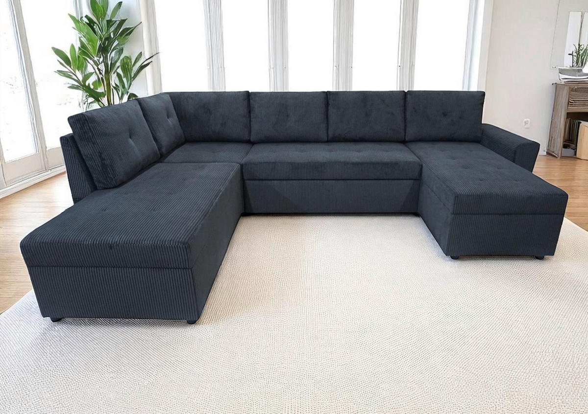 WOHNLANDSCHAFT TERMOLI in Cord Anthrazit  - Anthrazit/Schwarz, Design, Kunststoff/Textil (212/297/155cm) - MID.YOU