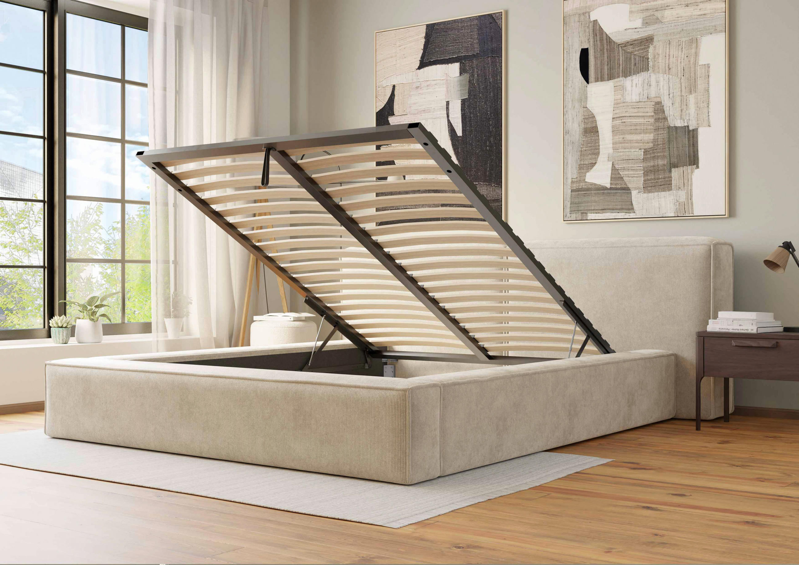 POLSTERBETT Bettkasten, Lattenrost 180/200 cm  in Beige  - Beige/Schwarz, Design, Holz/Textil (180/200cm) - Boxxx