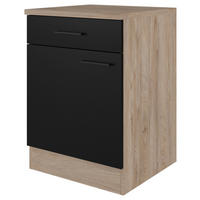 KÜCHENUNTERSCHRANK 60/85/57 cm  in Schwarz, Eichefarben  - Eichefarben/Schwarz, KONVENTIONELL, Holzwerkstoff/Metall (60/85/57cm) - FlexWell