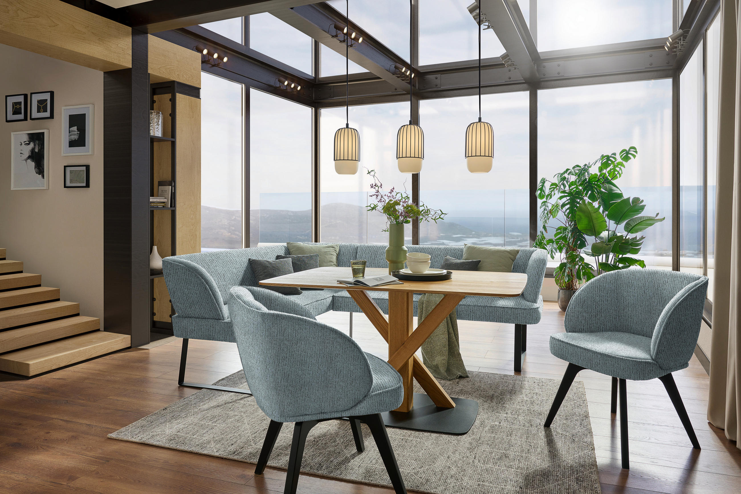 Thumbnail - Novel Eckbank, Schwarz, Türkis, Metall, Textil, Ottomane rechts, Eckteil, L-Form, 223x189 cm, Stoffauswahl, seitenverkeh...