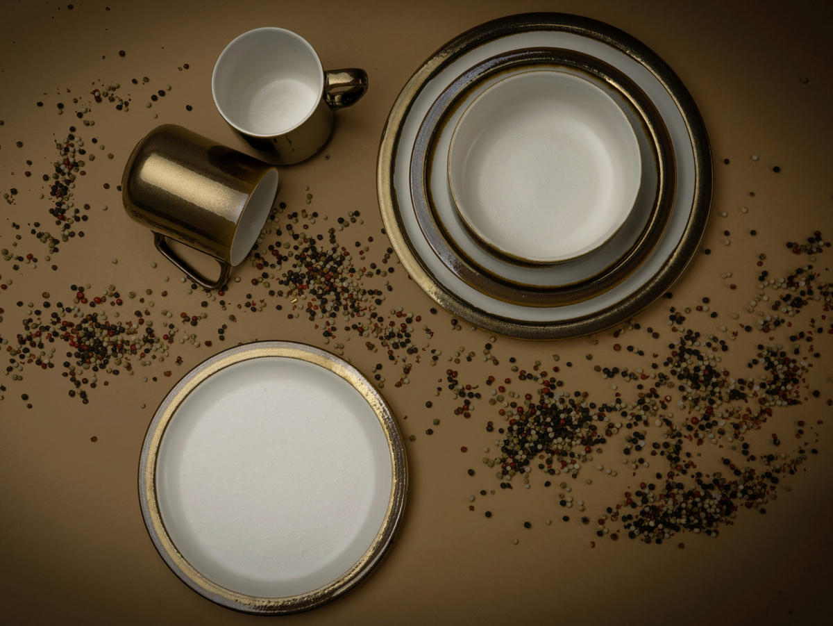 KOMBISERVICE 16-teilig  - Goldfarben/Weiß, Keramik - Creatable