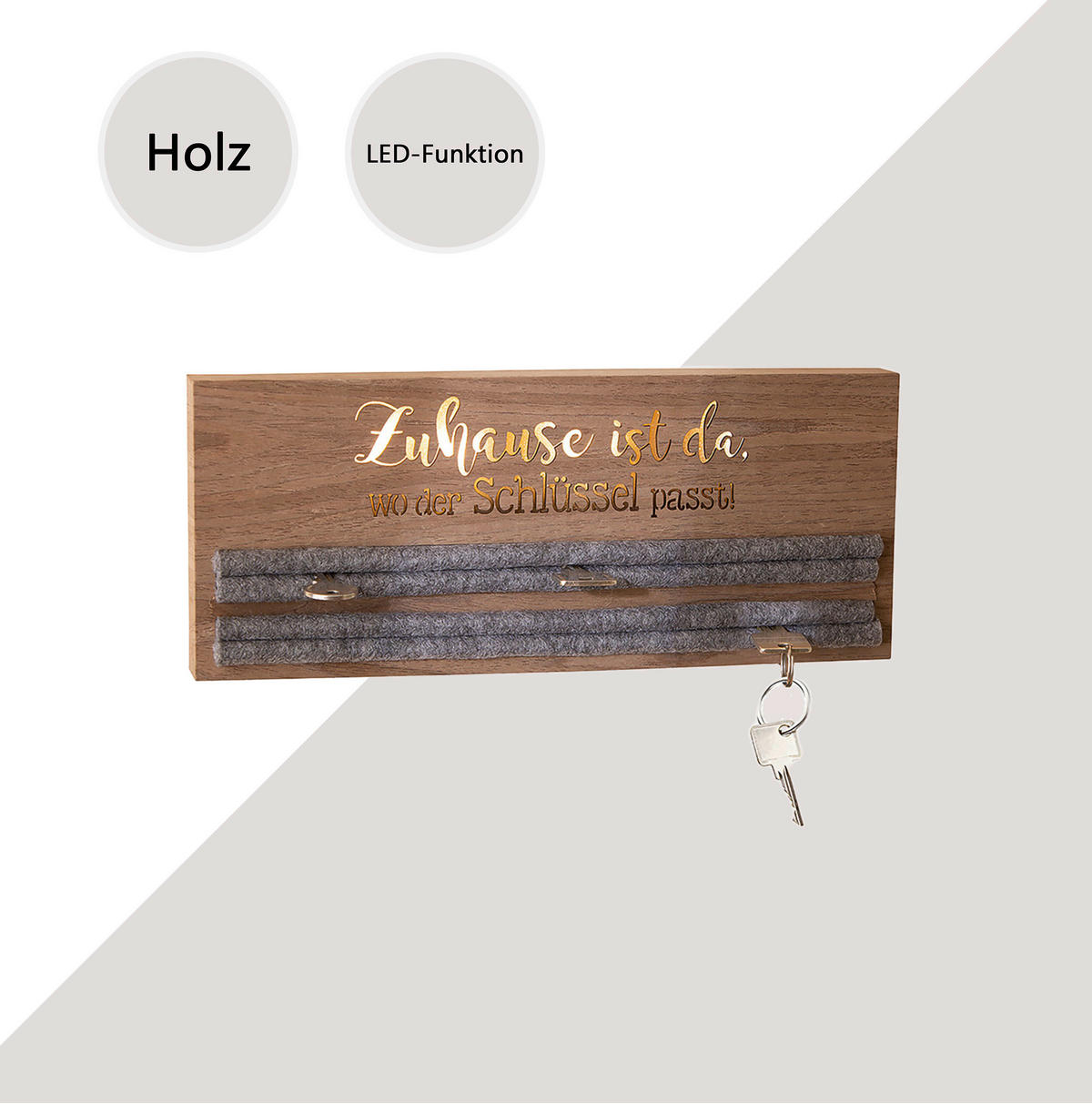 SCHLÜSSELHALTER Hellgrau, Hellbraun  - Hellbraun/Hellgrau, Basics, Holzwerkstoff/Textil (34/14/3cm)