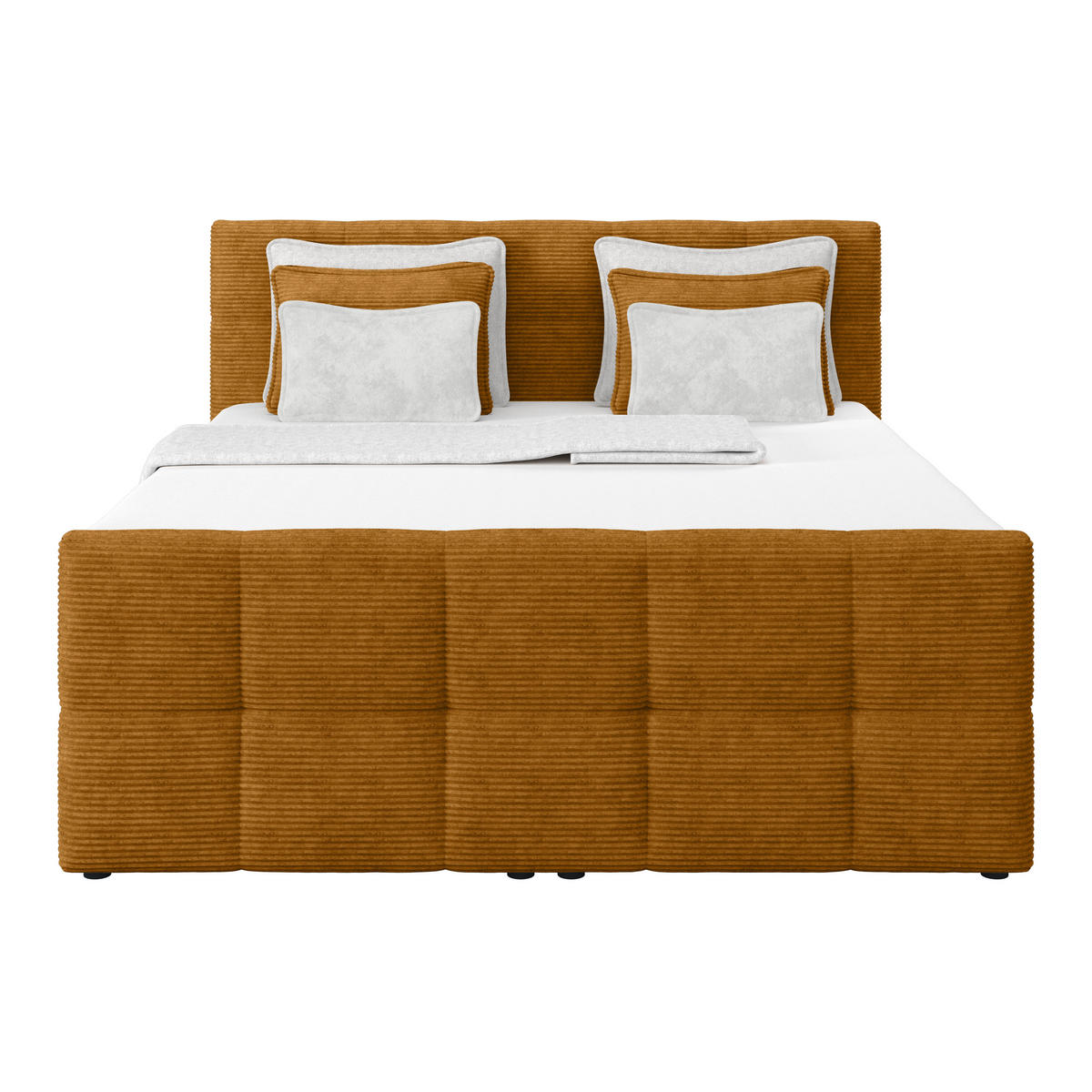 BOXSPRINGBETT 160/200 cm,  in Senfgelb, gepolstertes Kopfteil, Bettkasten, Topper, Matratzen, H4 + H4 = sehr fest  - Senfgelb, KONVENTIONELL, Holz/Holzwerkstoff (160/200cm)