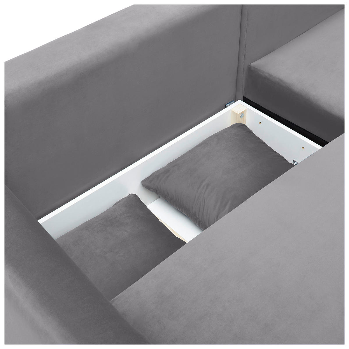 ECKSOFA Hellgrau Velours  - Hellgrau/Schwarz, Design, Holz/Textil (235/165cm) - Ti'me