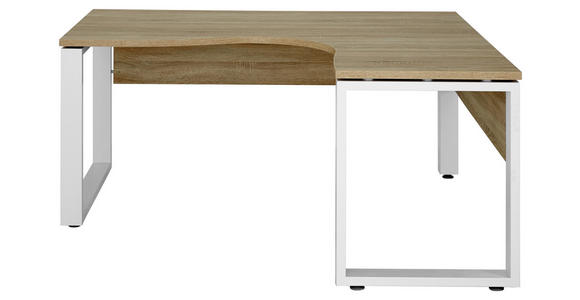 ECKSCHREIBTISCH 160/140/75,6 cm in Weiß, Sonoma Eiche - Weiß/Sonoma Eiche, KONVENTIONELL, Holzwerkstoff/Metall (160/140/75,6cm) - Voleo