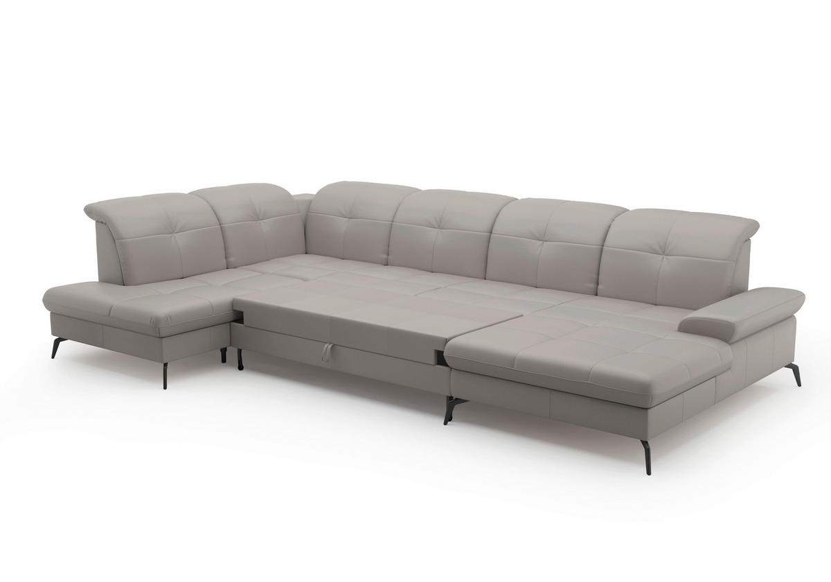 WOHNLANDSCHAFT in Echtleder Hellgrau  - Hellgrau/Schwarz, KONVENTIONELL, Leder/Metall (231/357/185cm) - Sit & More