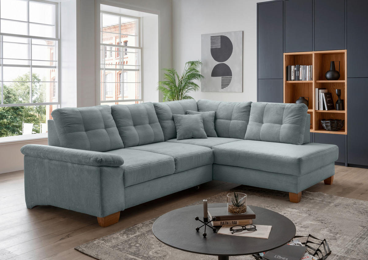 ECKSOFA in Cord Hellblau  - Naturfarben/Hellblau, Modern, Holz/Textil (274/206cm) - Livetastic