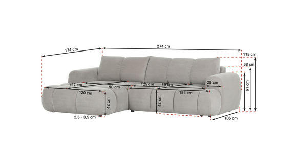 ECKSOFA in Flachgewebe Rostfarben - Rostfarben/Schwarz, KONVENTIONELL, Kunststoff/Textil (174/274cm) - Carryhome
