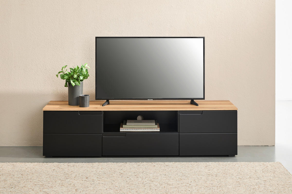 LOWBOARD Swim 165/42/40 cm 1 Schublade(n) Beimöbel erhältlich, stehend  - Eichefarben/Schwarz, Design, Holzwerkstoff/Kunststoff (165/42/40cm) - MID.YOU