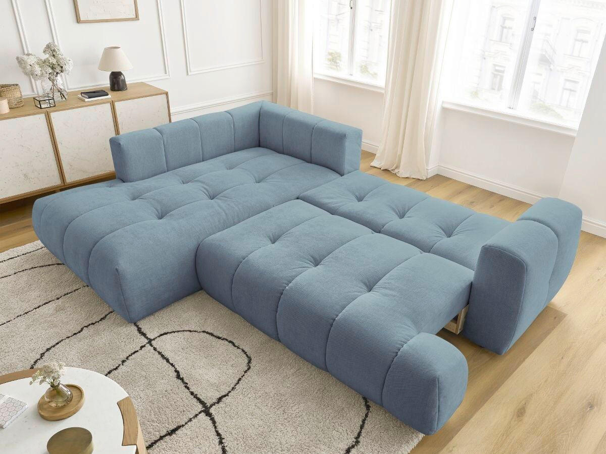ECKSCHLAFSOFA FUJI Leinenoptik Hellblau  inkl.  - Schwarz/Hellblau, MODERN, Kunststoff/Textil (204/282cm)