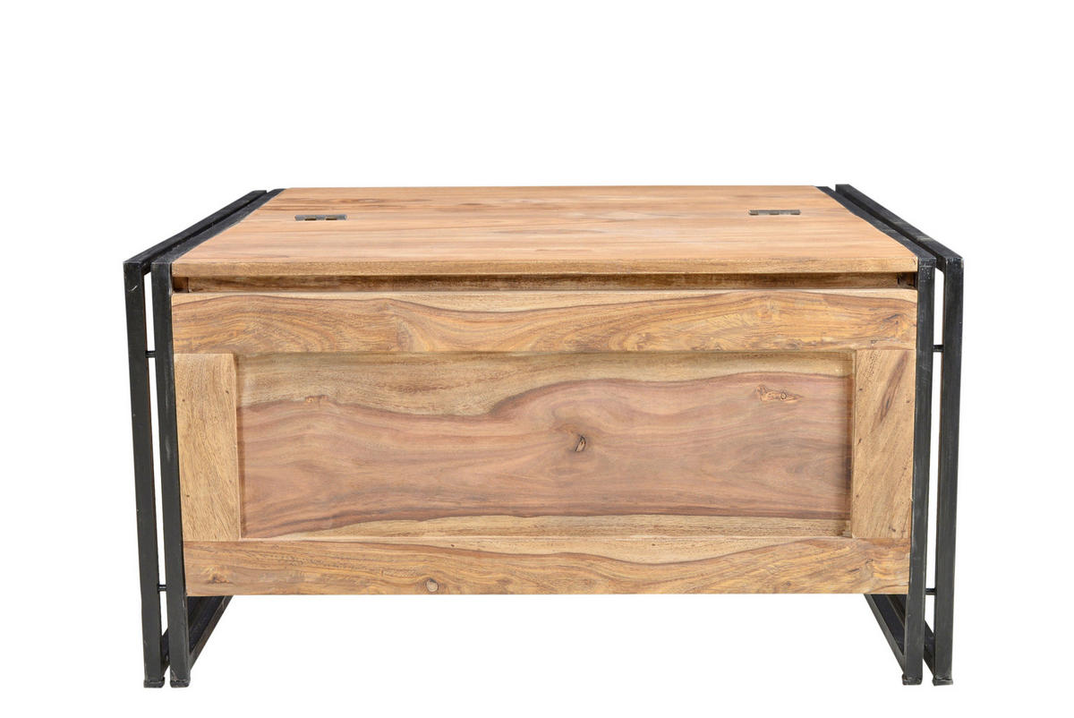 COUCHTISCH Akazie massiv 90/90/47 cm quadratisch Naturfarben, Schwarz  - Schwarz/Naturfarben, Design, Holz/Metall (90/90/47cm) - MID.YOU