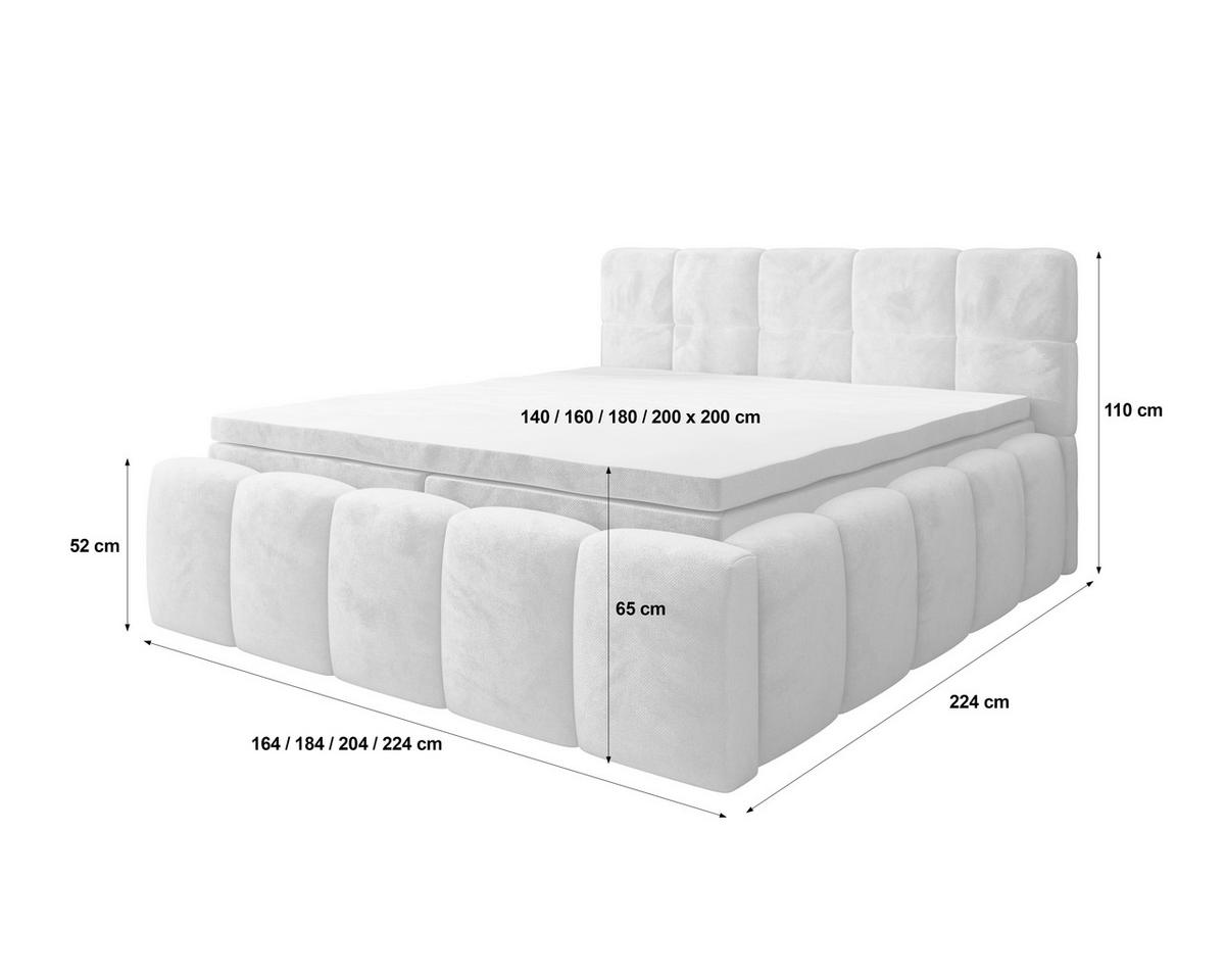 BOXBETT 200/200 cm,  in Hellgrau, gepolstertes Kopfteil, Bettkasten, Topper, Matratzen, H3 + H3 = fest  - Hellgrau/Schwarz, MODERN, Kunststoff/Textil (200/200cm) - Xora