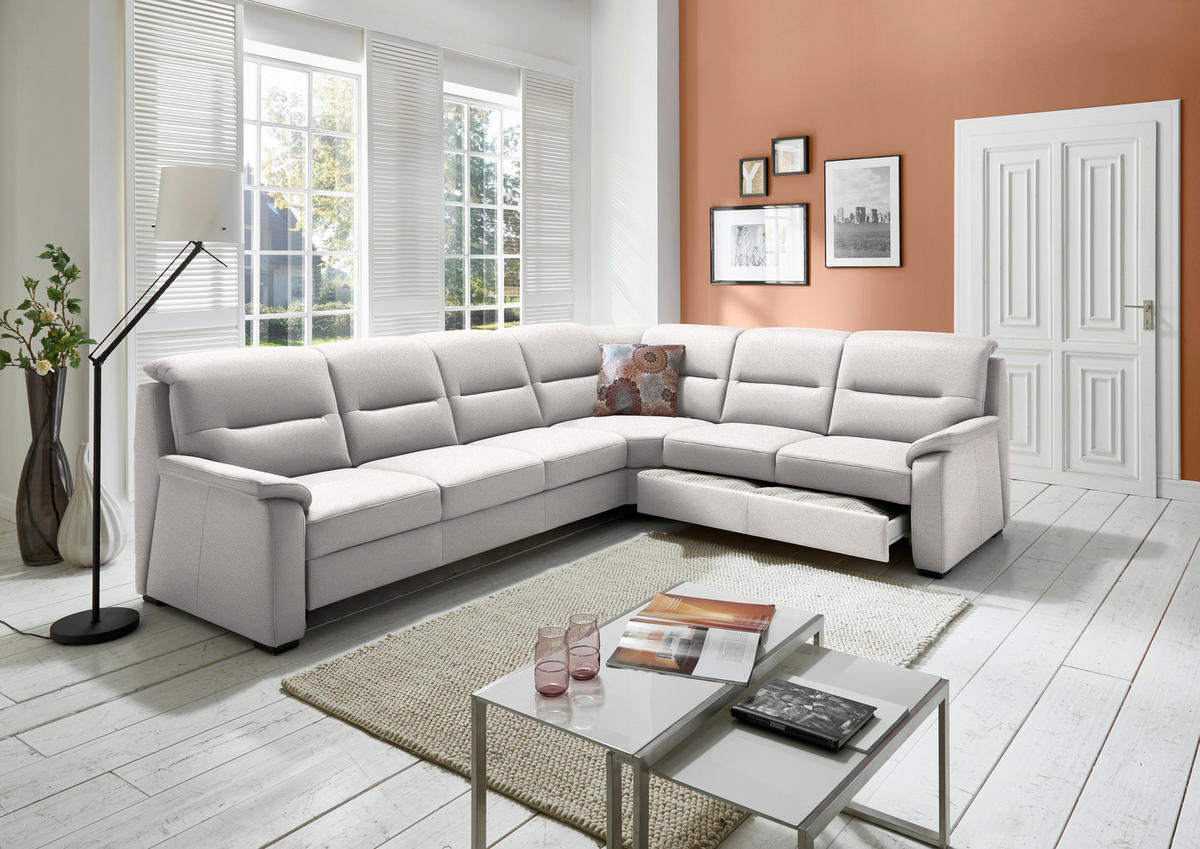 ECKSOFA in Mikrofaser Hellgrau  - Hellgrau/Schwarz, Konventionell, Holz/Textil (303/245cm) - Beldomo Comfort