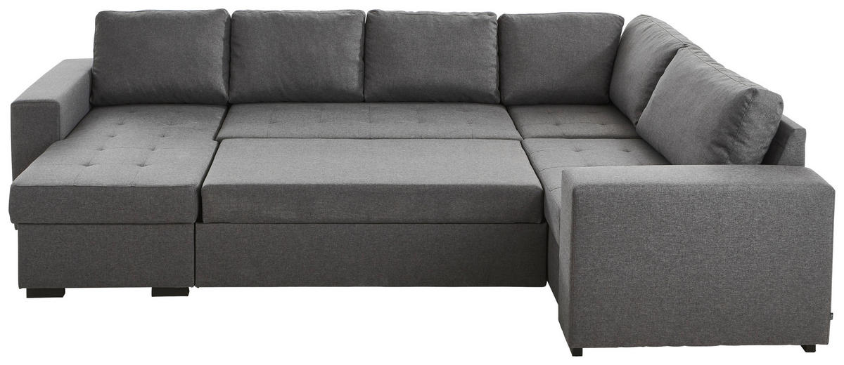 WOHNLANDSCHAFT Dunkelgrau Webstoff  - Dunkelgrau/Schwarz, KONVENTIONELL, Kunststoff/Textil (157/313/207cm) - Ti'me