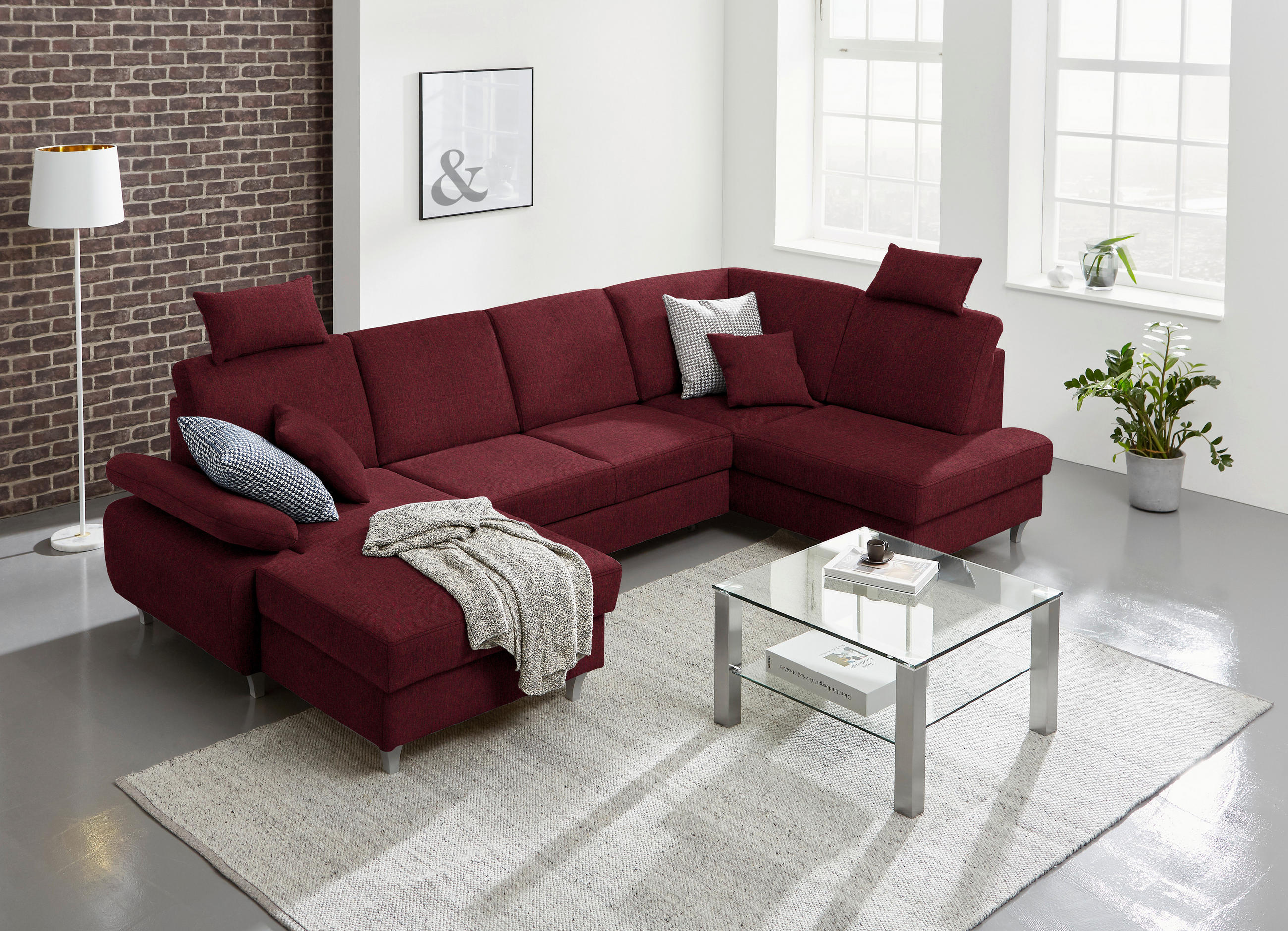 WOHNLANDSCHAFT in Webstoff Rot  - Silberfarben/Rot, Konventionell, Holz/Textil (167/322/186cm) - Cantus