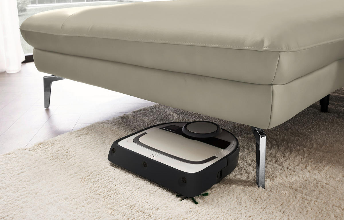 ECKSOFA in Echtleder Ecru  - Ecru/Schwarz, Design, Leder/Metall (157/325cm) - Dieter Knoll