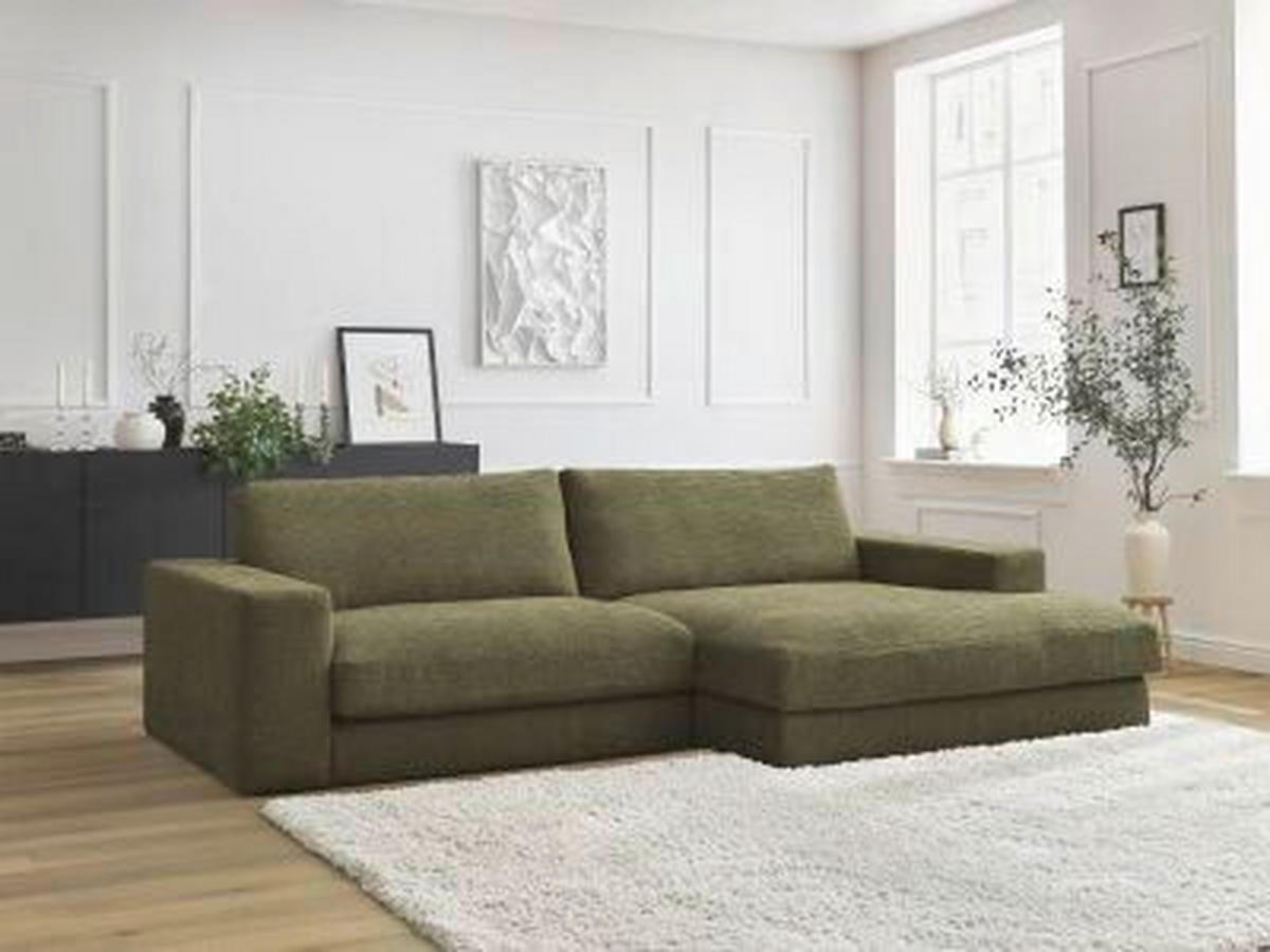 ECKSOFA Ottomane rechts  LEONARD  Grün Struktur  - Schwarz/Grün, MODERN, Kunststoff/Textil (274/159cm)