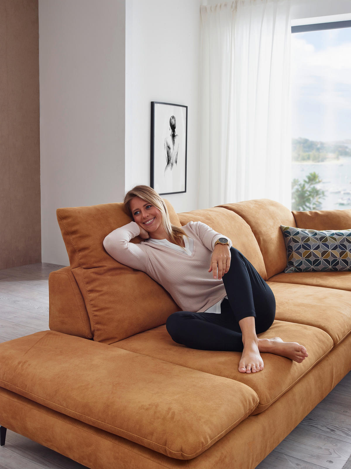 ECKSOFA in Flachgewebe Currygelb  - Currygelb/Schwarz, Design, Textil/Metall (315/200cm) - Chilliano