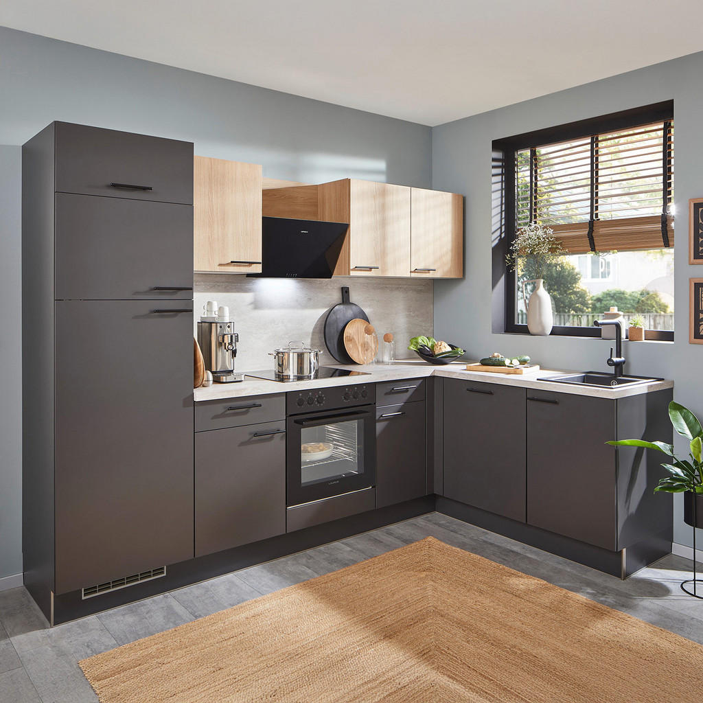 Eckküche mit Geräten 275x175 cm Graphitfarben