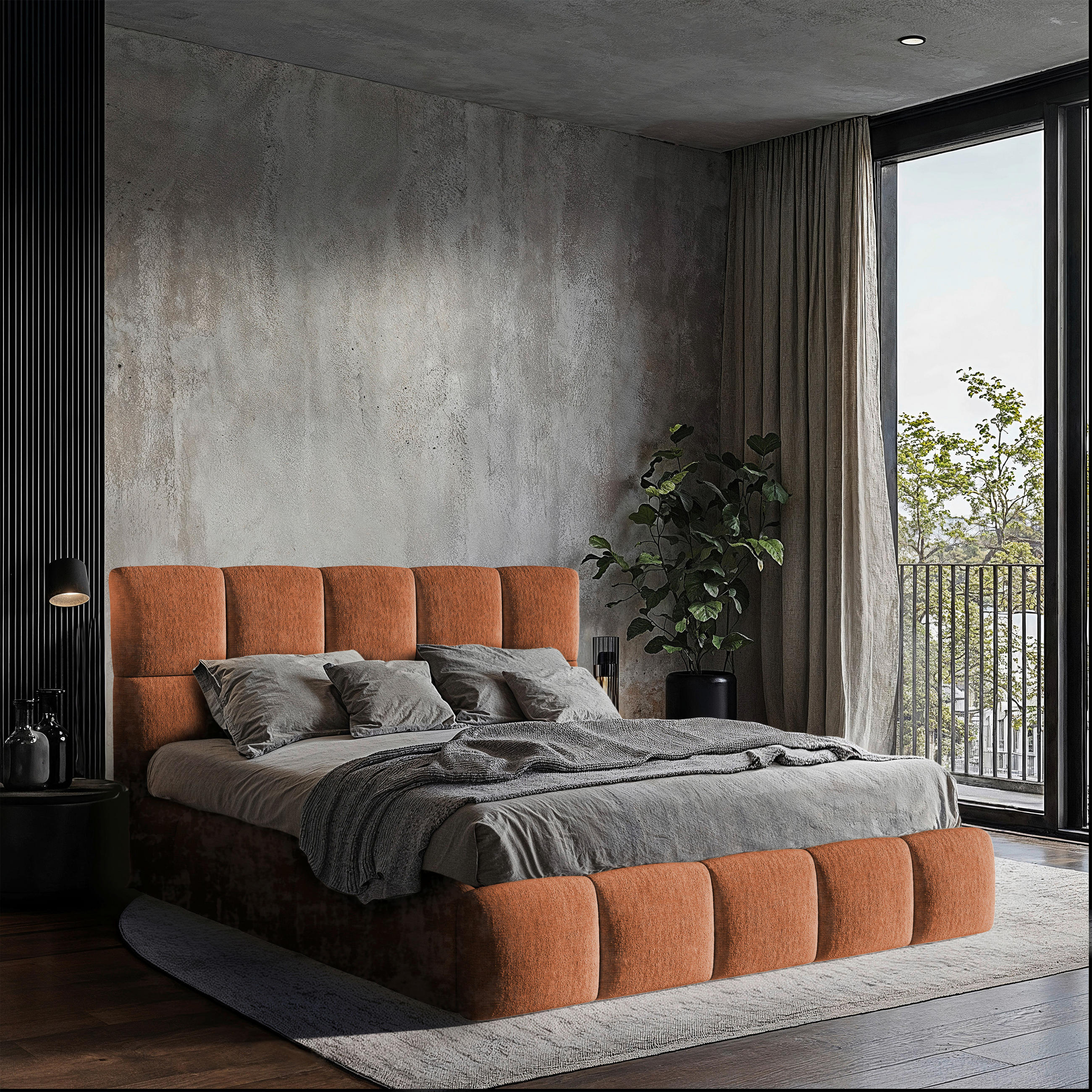 POLSTERBETT 180/200 cm,  in Rostfarben, gepolstertes Kopfteil, Lattenrost, Bettkasten,  - Rostfarben/Schwarz, MODERN, Holz/Holzwerkstoff (180/200cm) - MID.YOU