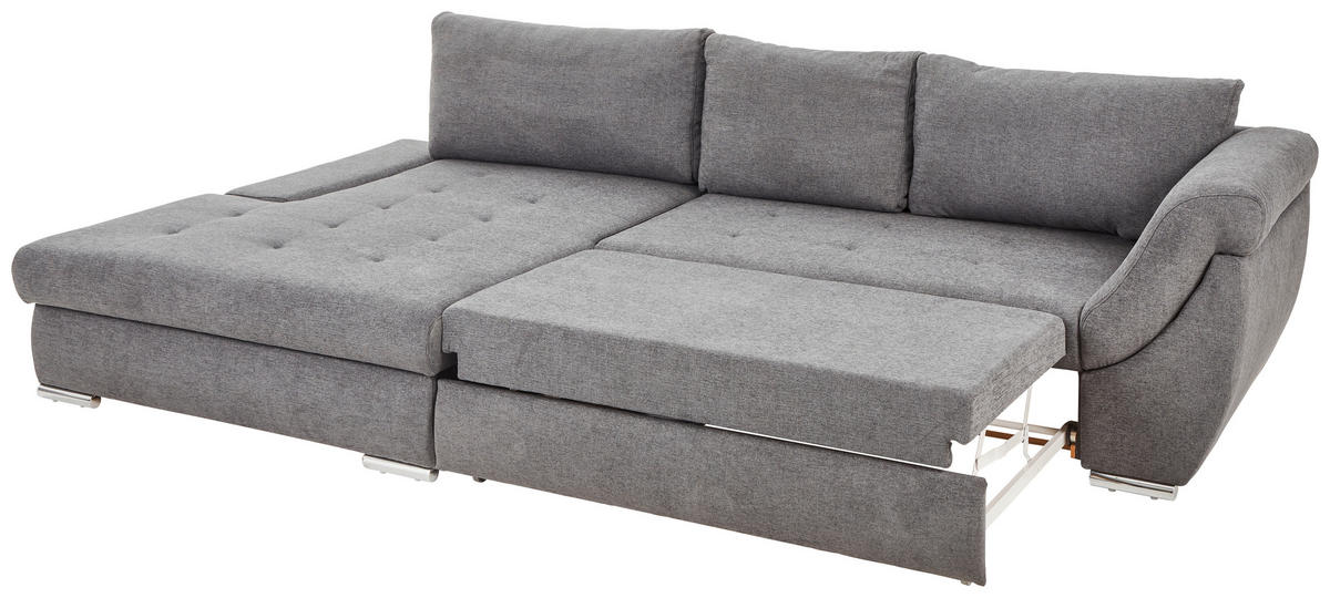 ECKSOFA in Flachgewebe Grau  - Silberfarben/Grau, Design, Textil/Metall (174/306cm) - MID.YOU