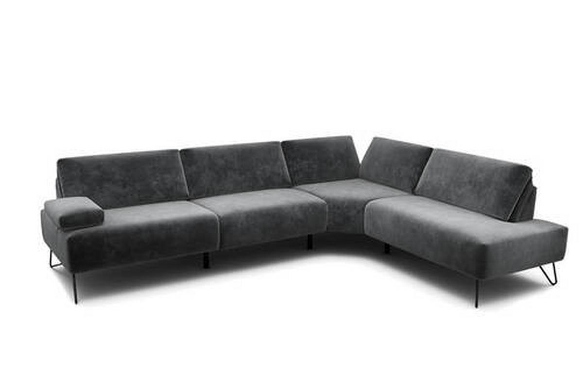 ECKSOFA in Samt Anthrazit  288-303/213 cm  - Anthrazit/Schwarz, Design, Textil/Metall (288-303/213cm) - SENSOO