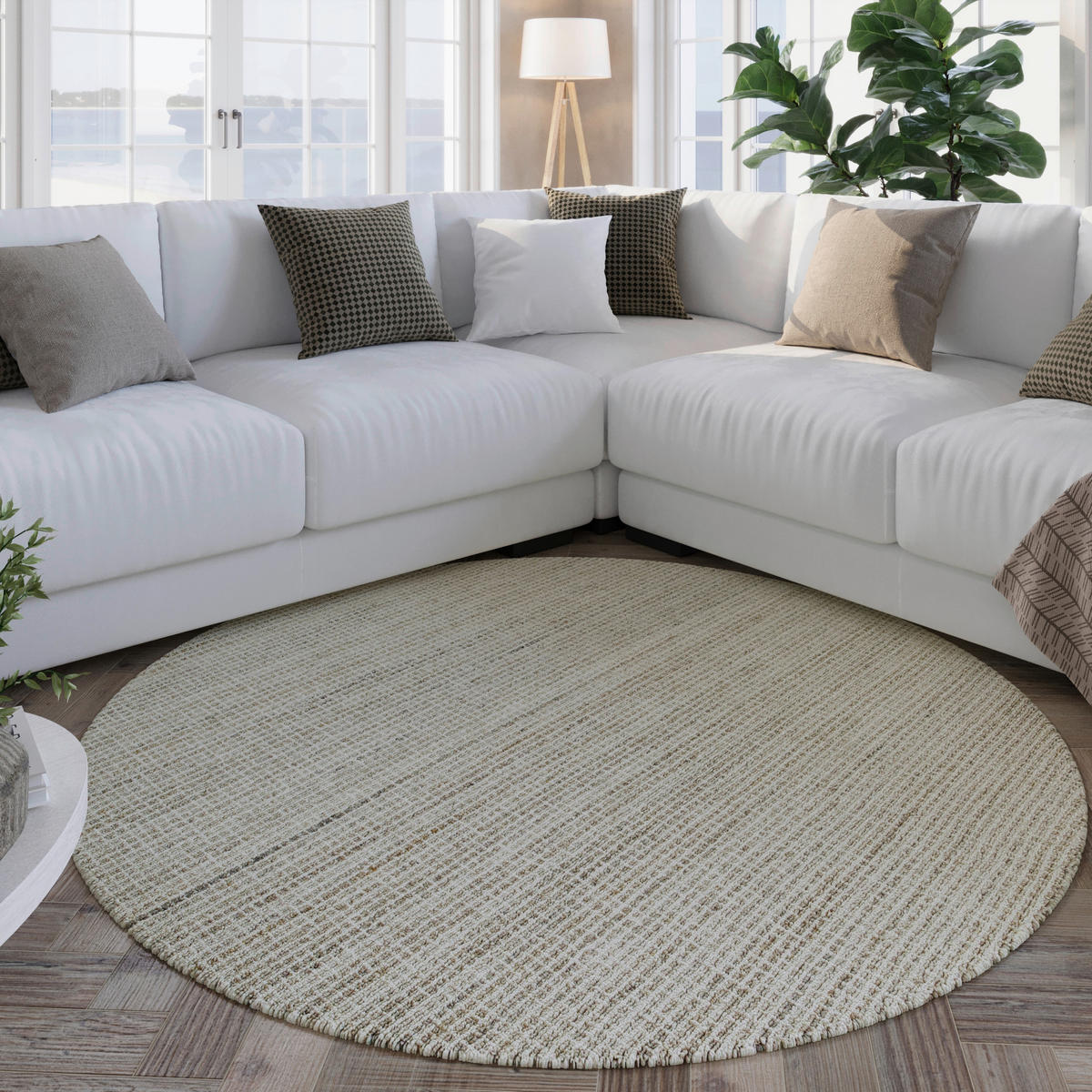 FLACHWEBETEPPICH  Wohnzimmer 180 cm Hamptons FOURTEEN Greige rund  - Greige, Basics, Textil (180cm) - WECON HOME
