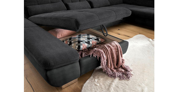WOHNLANDSCHAFT in Mikrofaser Graphitfarben - Chromfarben/Graphitfarben, Design, Kunststoff/Textil (204/350/211cm) - Xora