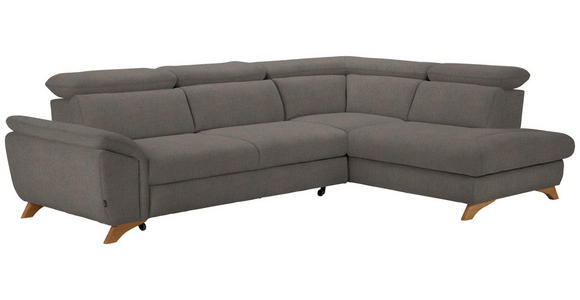 ECKSOFA in Flachgewebe Graubraun  - Eichefarben/Graubraun, MODERN, Holz/Textil (287/212cm) - Valnatura