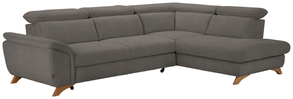 ECKSOFA in Flachgewebe Graubraun  - Eichefarben/Graubraun, Modern, Holz/Textil (287/212cm) - Valnatura