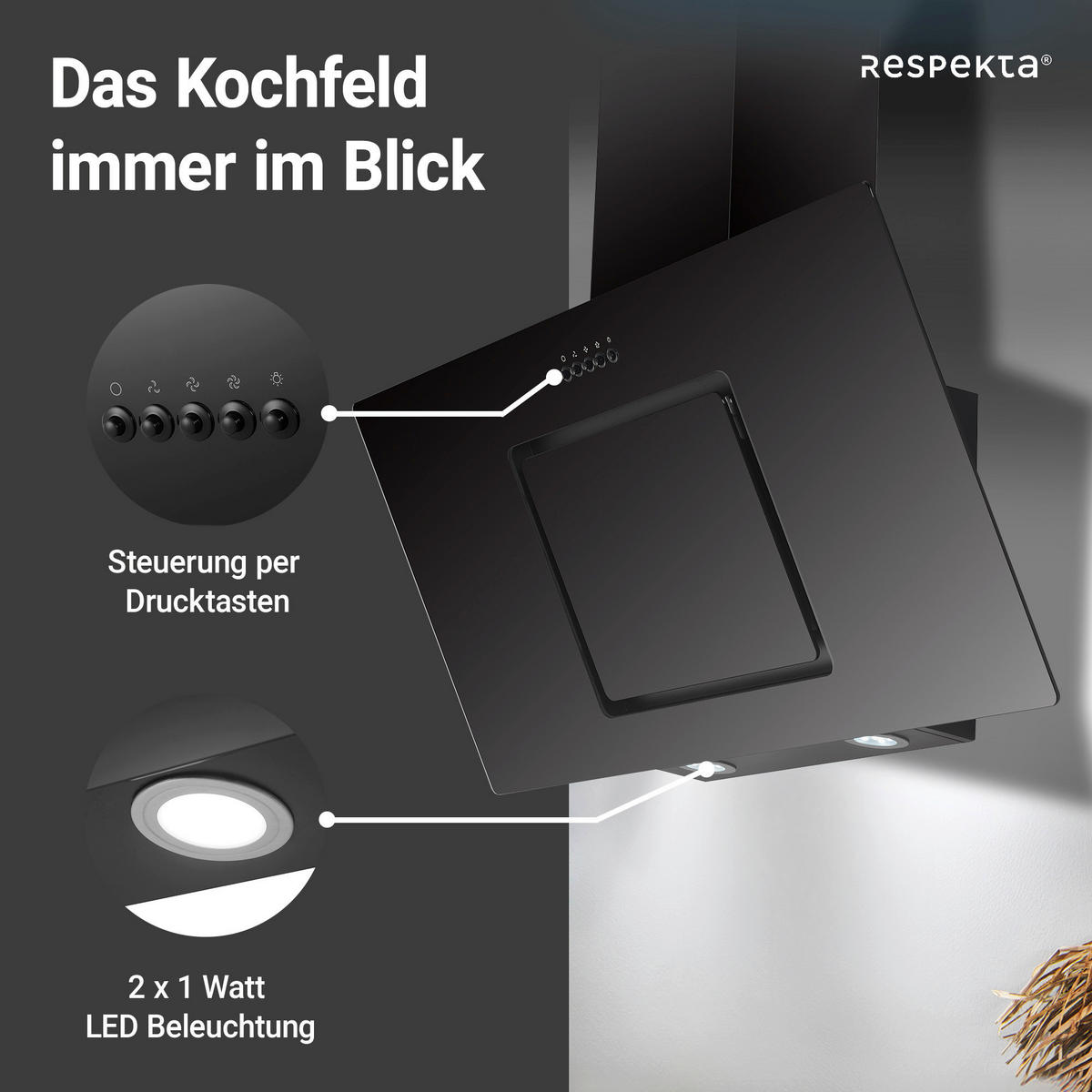 DUNSTABZUGSHAUBE CH22010/90SBZ  - Schwarz, Trend, Glas/Metall (90/73,9-111,9/36cm) - Respekta