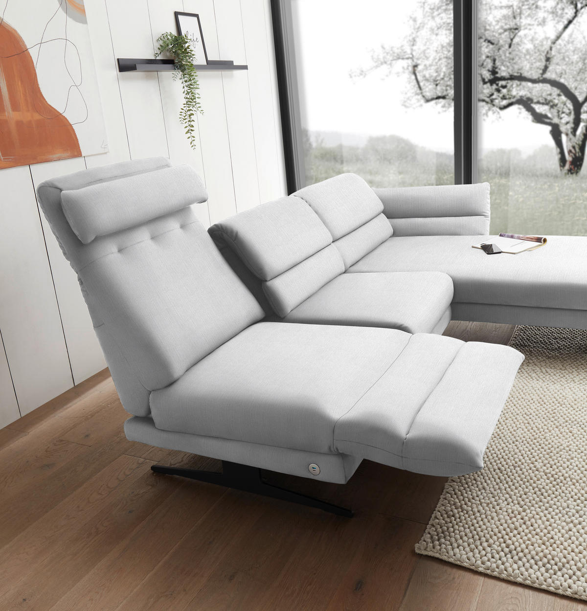 ECKSOFA in Flachgewebe Creme  279-327/176-217 cm  - Creme/Schwarz, Design, Textil/Metall (279-327/176-217cm) - Dieter Knoll