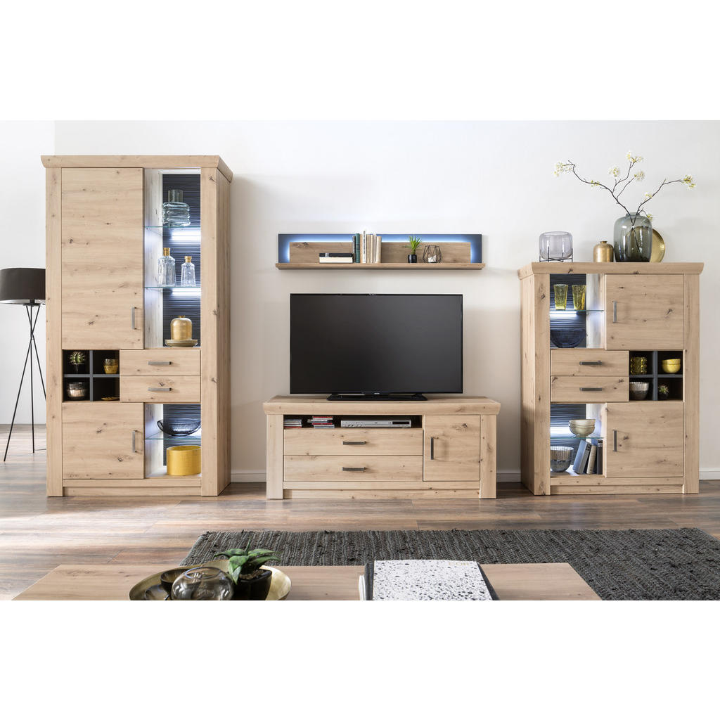 Thumbnail - Livetastic Wohnwand Maputo, Anthrazit, Eiche, Metall, 11 Fächer, 6 Schubladen, 371x211x55 cm, Made in EU, Wohnzimmer, Wo...