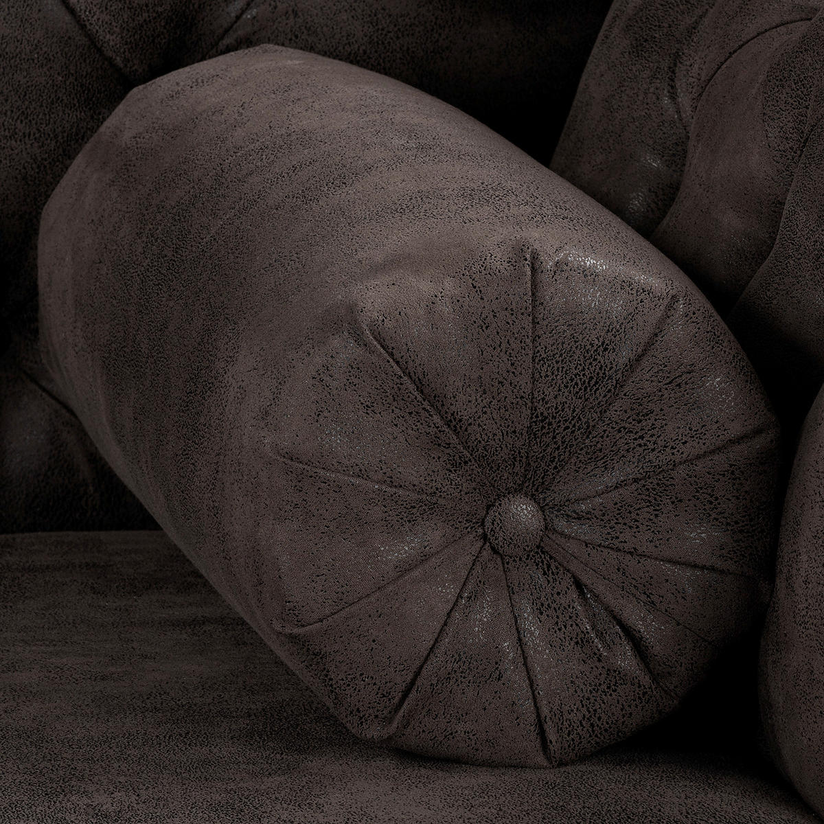 RÉCAMIERE Lederlook Schwarz  - Schwarz/Braun, Design, Holz/Textil (185/93/75cm) - Livetastic