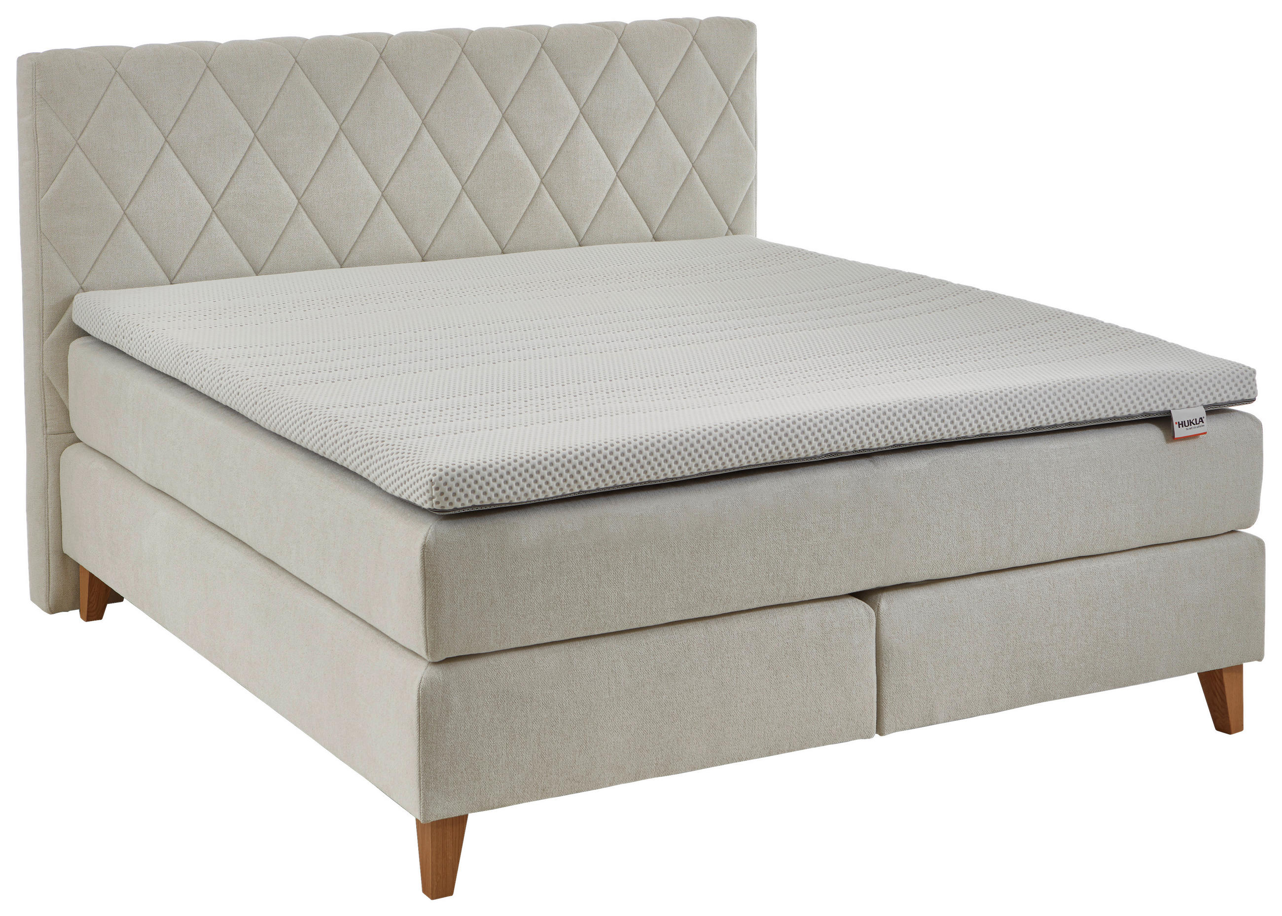 BOXSPRINGBETT 200/200 cm,  in Naturfarben, Beige, Matratze, gepolstertes Kopfteil, Topper, H2 + H3 = mittel + fest  - Wildeiche/Beige, MODERN, Holz/Textil (200/200cm) - Hukla