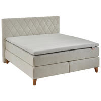 BOXSPRINGBETT 200/200 cm,  in Naturfarben, Beige, Matratze, gepolstertes Kopfteil, Topper, H2 + H3 = mittel + fest  - Wildeiche/Beige, MODERN, Holz/Textil (200/200cm) - Hukla