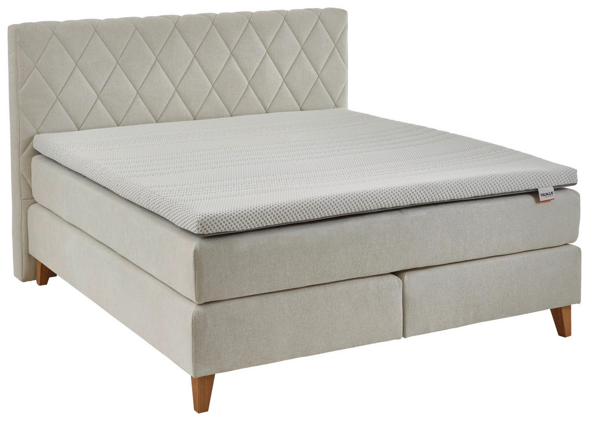 BOXSPRINGBETT 200/200 cm,  in Naturfarben, Beige, Matratze, gepolstertes Kopfteil, Topper, H2 + H3 = mittel + fest  - Wildeiche/Beige, MODERN, Holz/Textil (200/200cm) - Hukla