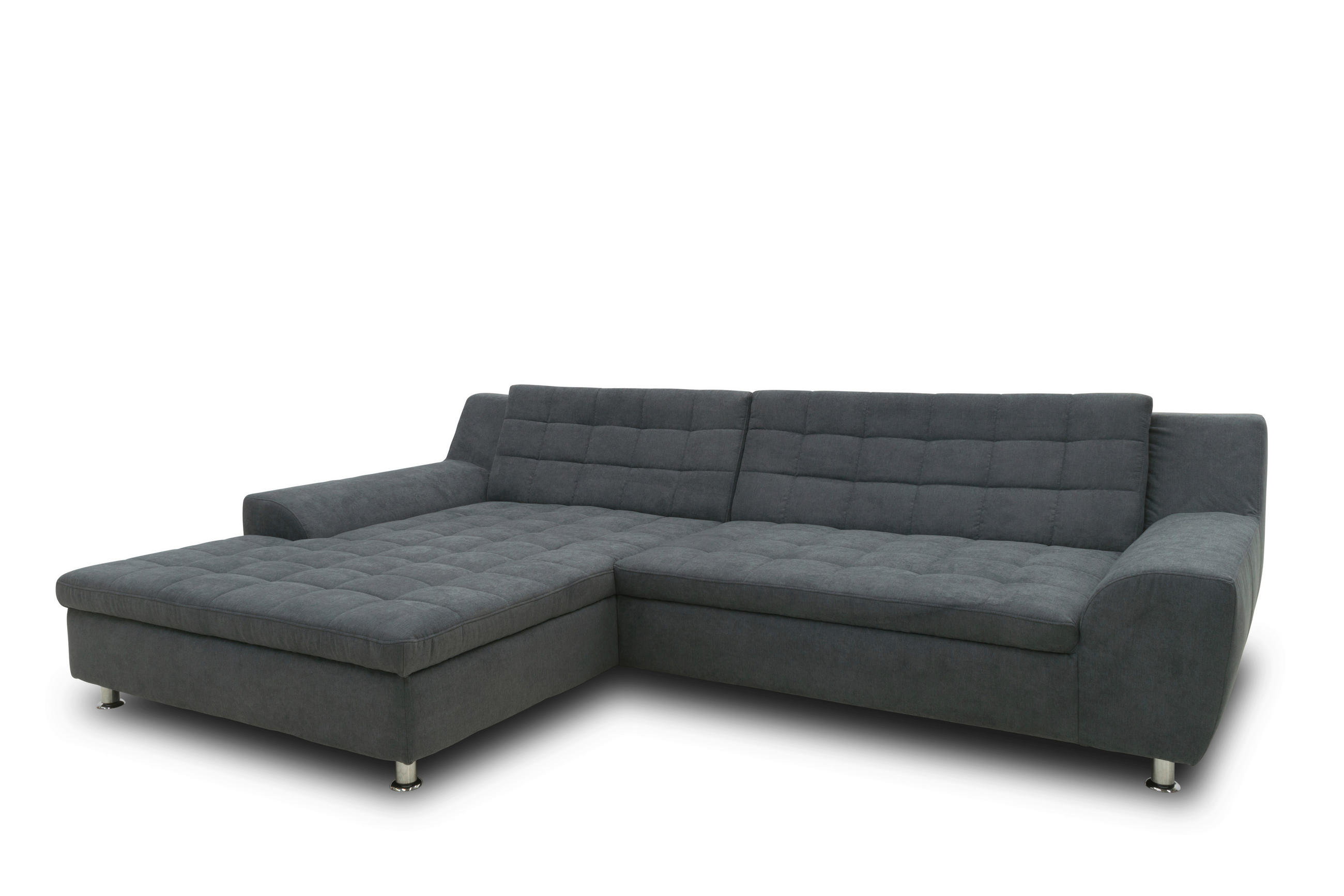 ECKSOFA MORTON Dunkelgrau Mikrofaser  - Chromfarben/Dunkelgrau, MODERN, Textil/Metall (304/200/84cm) - MID.YOU