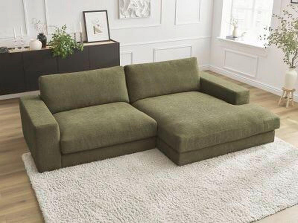 ECKSOFA Ottomane rechts  LEONARD Grün Struktur  - Schwarz/Grün, MODERN, Kunststoff/Textil (234/159cm)