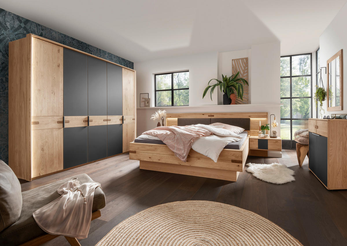 BETTANLAGE 160/200 cm  in Anthrazit, Braun, Eiche Bianco  - Eiche Bianco/Anthrazit, Natur, Glas/Holz (160/200cm) - Linea Natura